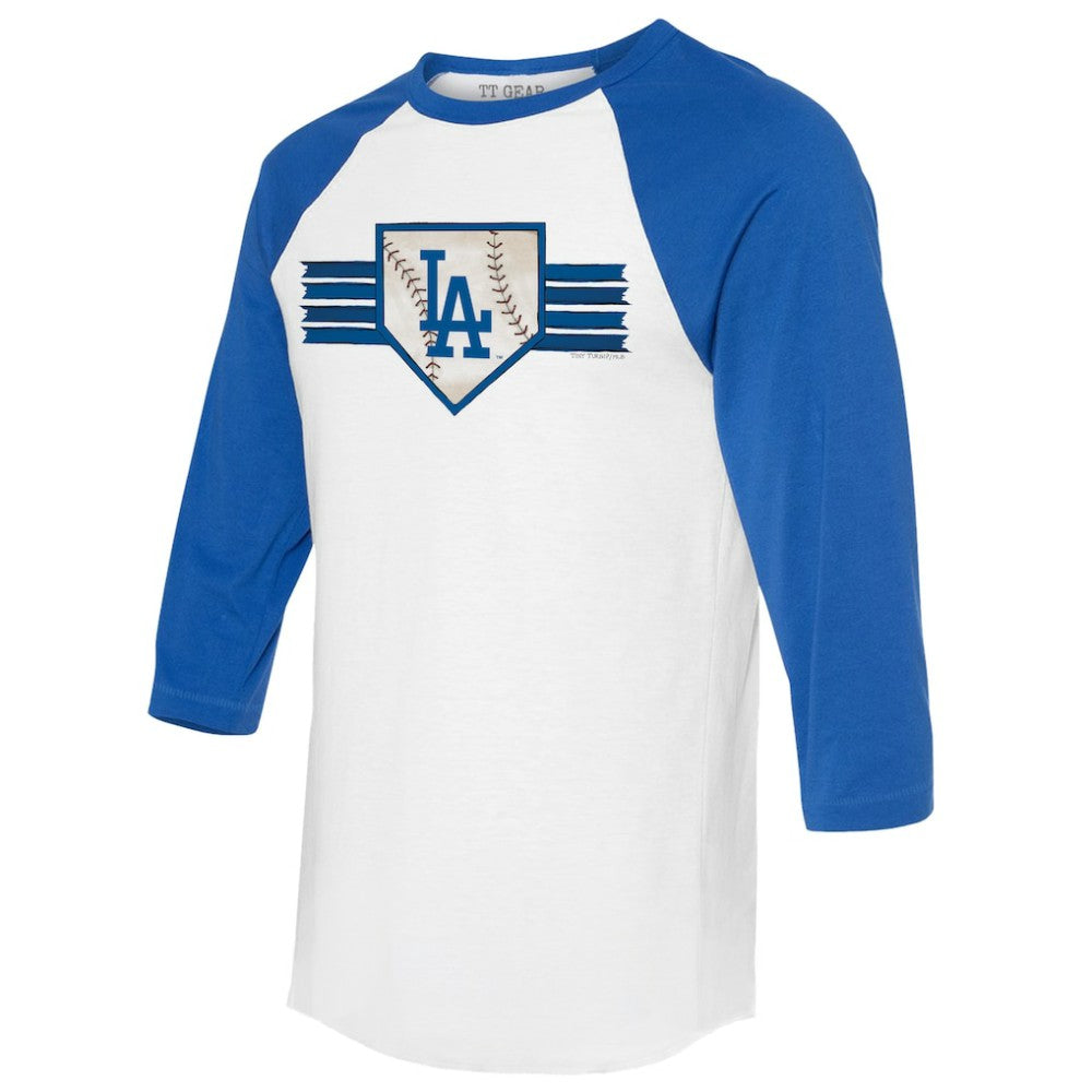 White/Royal Los Angeles Dodgers Tiny Turnip Women's Base Stripe 3/4-Sleeve Raglan T-Shirt