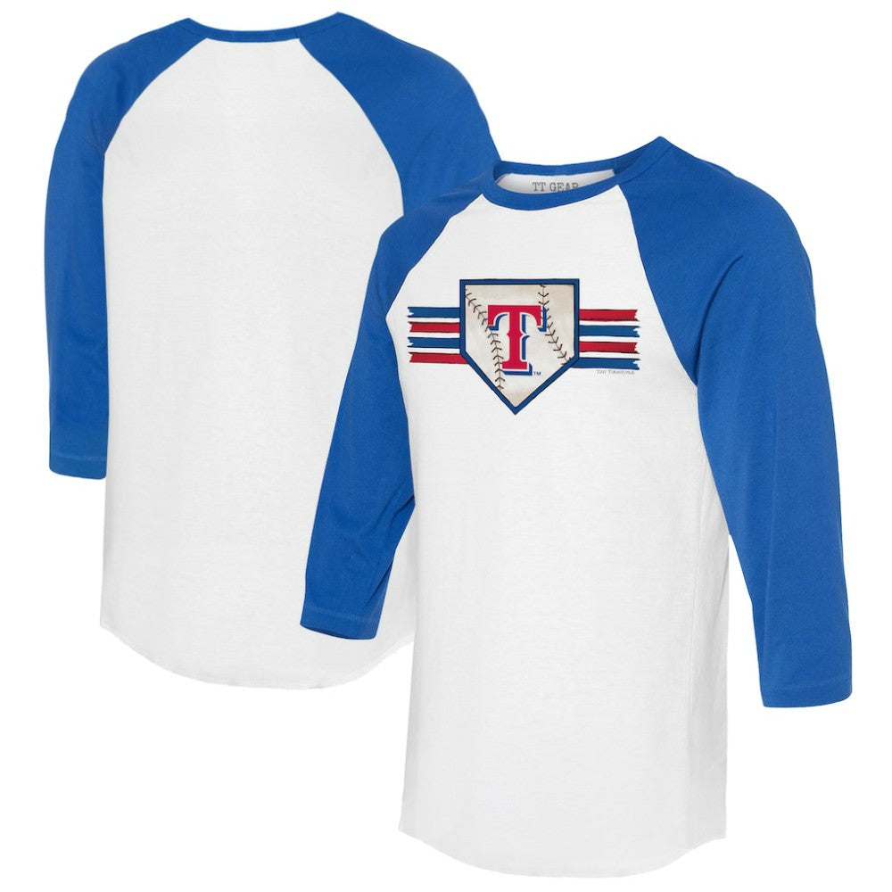 White/Royal Texas Rangers Tiny Turnip Women's Base Stripe 3/4-Sleeve Raglan T-Shirt