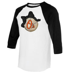 White/Black Baltimore Orioles Tiny Turnip Women's Baseball Bow 3/4-Sleeve Raglan T-Shirt