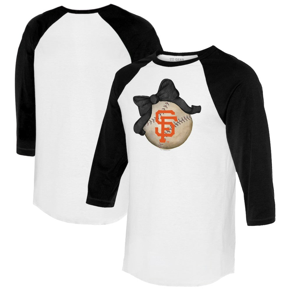 White/Black San Francisco Giants Tiny Turnip Women's Baseball Bow 3/4-Sleeve Raglan T-Shirt