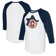 White/Navy Cleveland Guardians Tiny Turnip Women's Baseball Bow 3/4-Sleeve Raglan T-Shirt