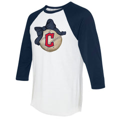 White/Navy Cleveland Guardians Tiny Turnip Women's Baseball Bow 3/4-Sleeve Raglan T-Shirt