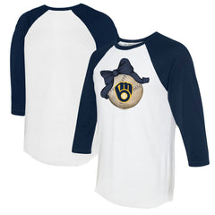 White/Navy Milwaukee Brewers Tiny Turnip Women's Baseball Bow 3/4-Sleeve Raglan T-Shirt
