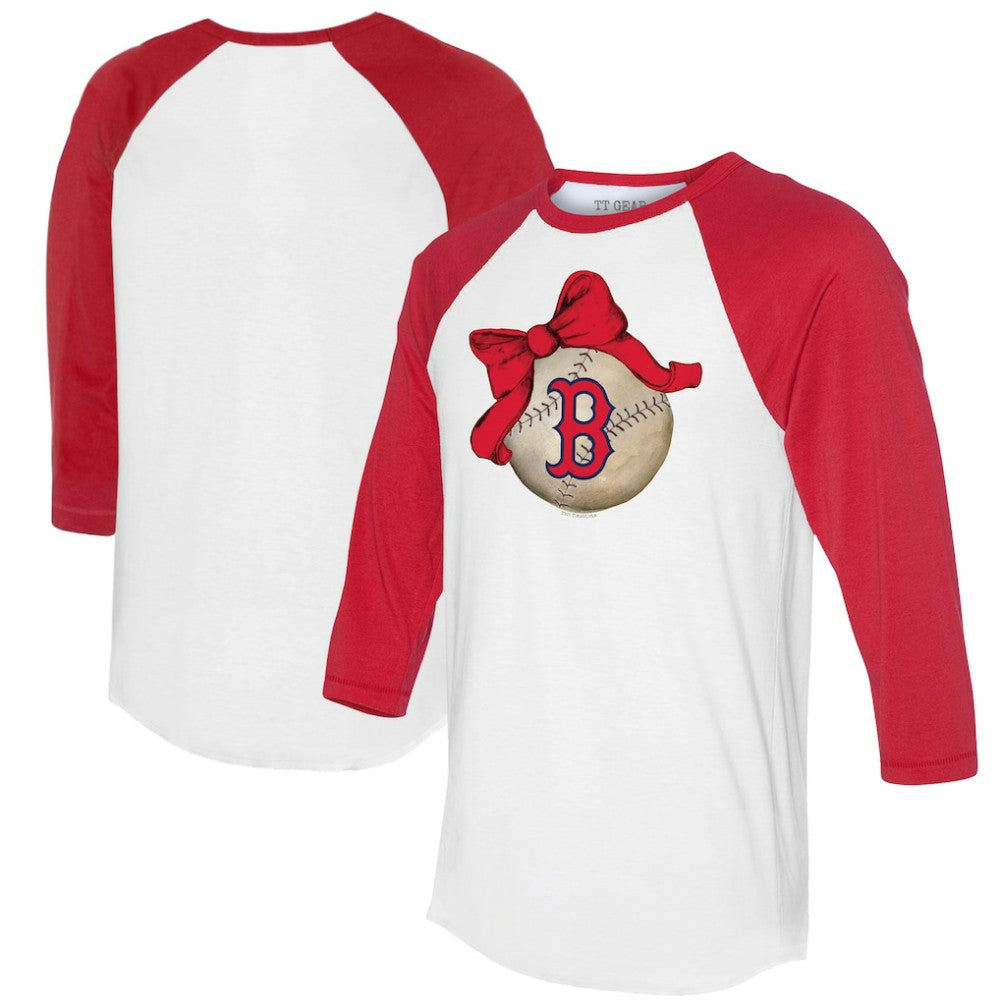 White/Red Boston Red Sox Tiny Turnip Women's Baseball Bow 3/4-Sleeve Raglan T-Shirt