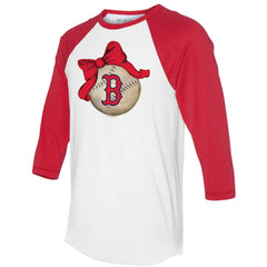 White/Red Boston Red Sox Tiny Turnip Women's Baseball Bow 3/4-Sleeve Raglan T-Shirt