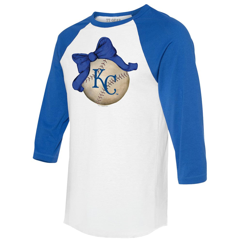 White/Royal Kansas City Royals Tiny Turnip Women's Baseball Bow 3/4-Sleeve Raglan T-Shirt