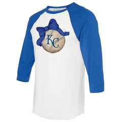 White/Royal Kansas City Royals Tiny Turnip Women's Baseball Bow 3/4-Sleeve Raglan T-Shirt