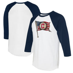 White/Navy Cleveland Guardians Tiny Turnip Women's Baseball Flag 3/4-Sleeve Raglan T-Shirt