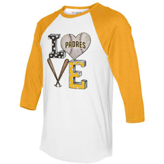 White/Gold San Diego Padres Tiny Turnip Women's Baseball Love Raglan 3/4-Sleeve T-Shirt