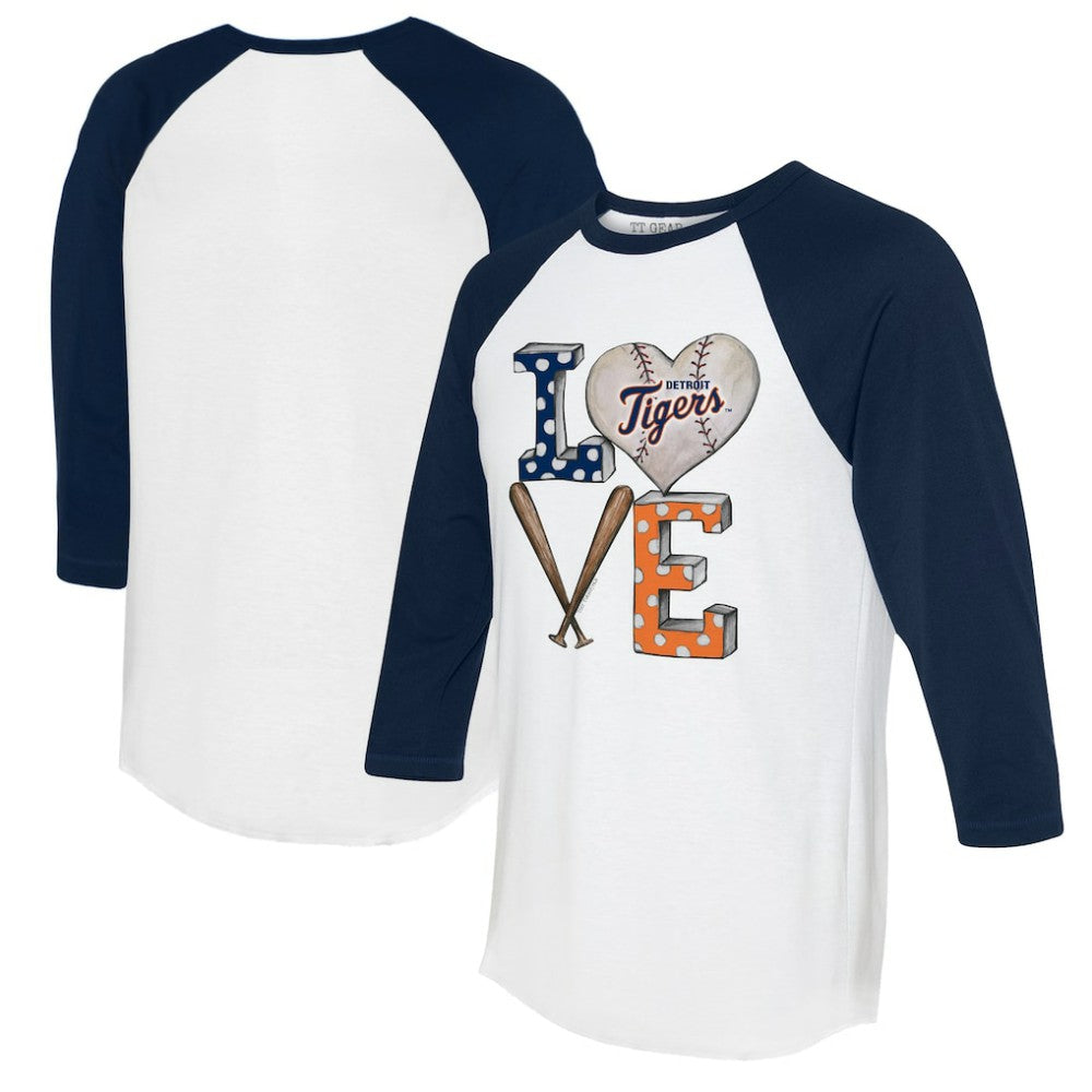 White/Navy Detroit Tigers Tiny Turnip Women's Baseball Love Raglan 3/4-Sleeve T-Shirt