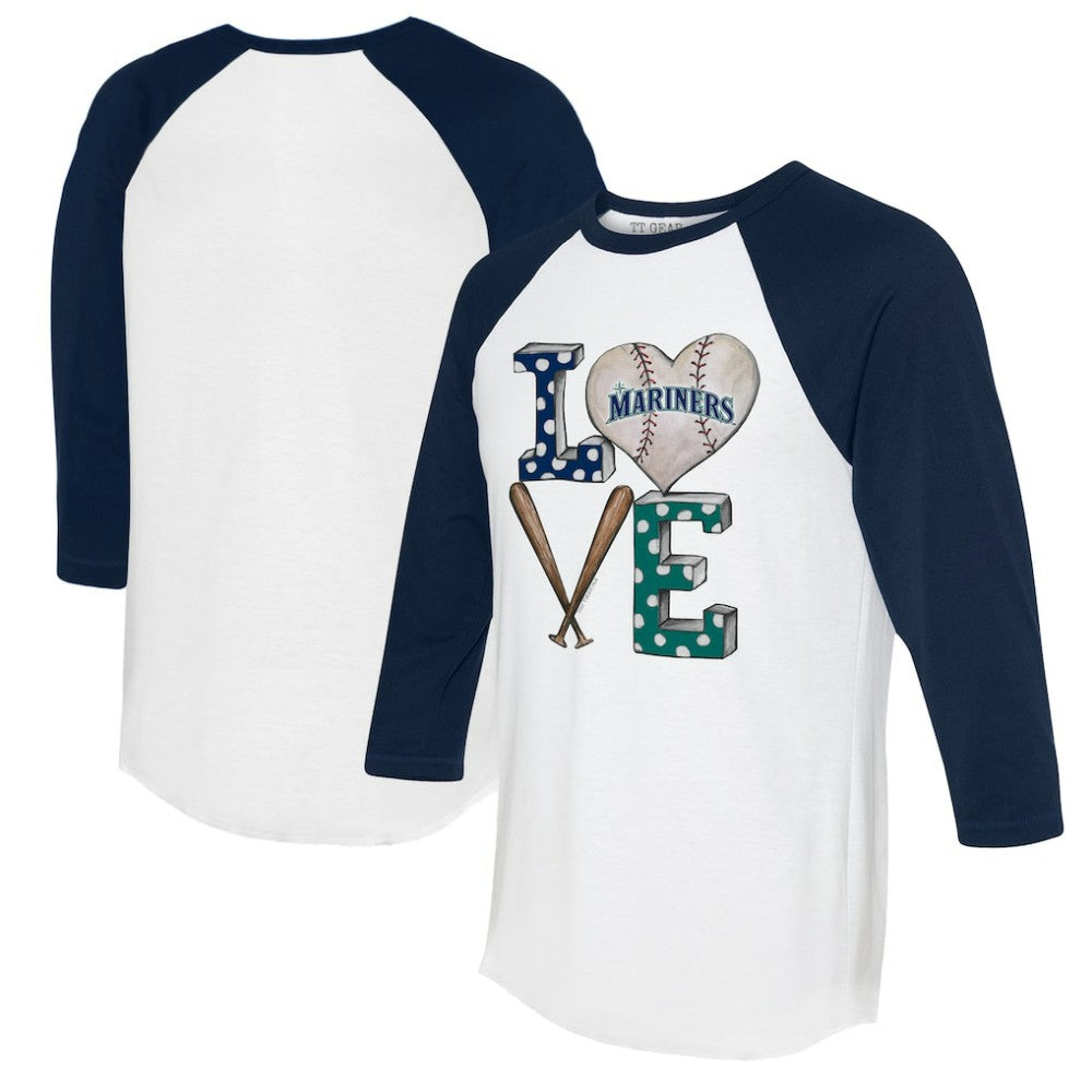 White/Navy Seattle Mariners Tiny Turnip Women's Baseball Love Raglan 3/4-Sleeve T-Shirt