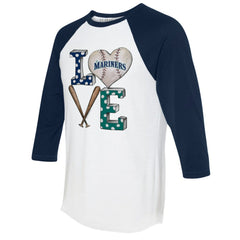 White/Navy Seattle Mariners Tiny Turnip Women's Baseball Love Raglan 3/4-Sleeve T-Shirt
