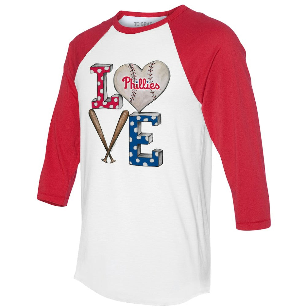 White/Red Philadelphia Phillies Tiny Turnip Women's Baseball Love Raglan 3/4-Sleeve T-Shirt