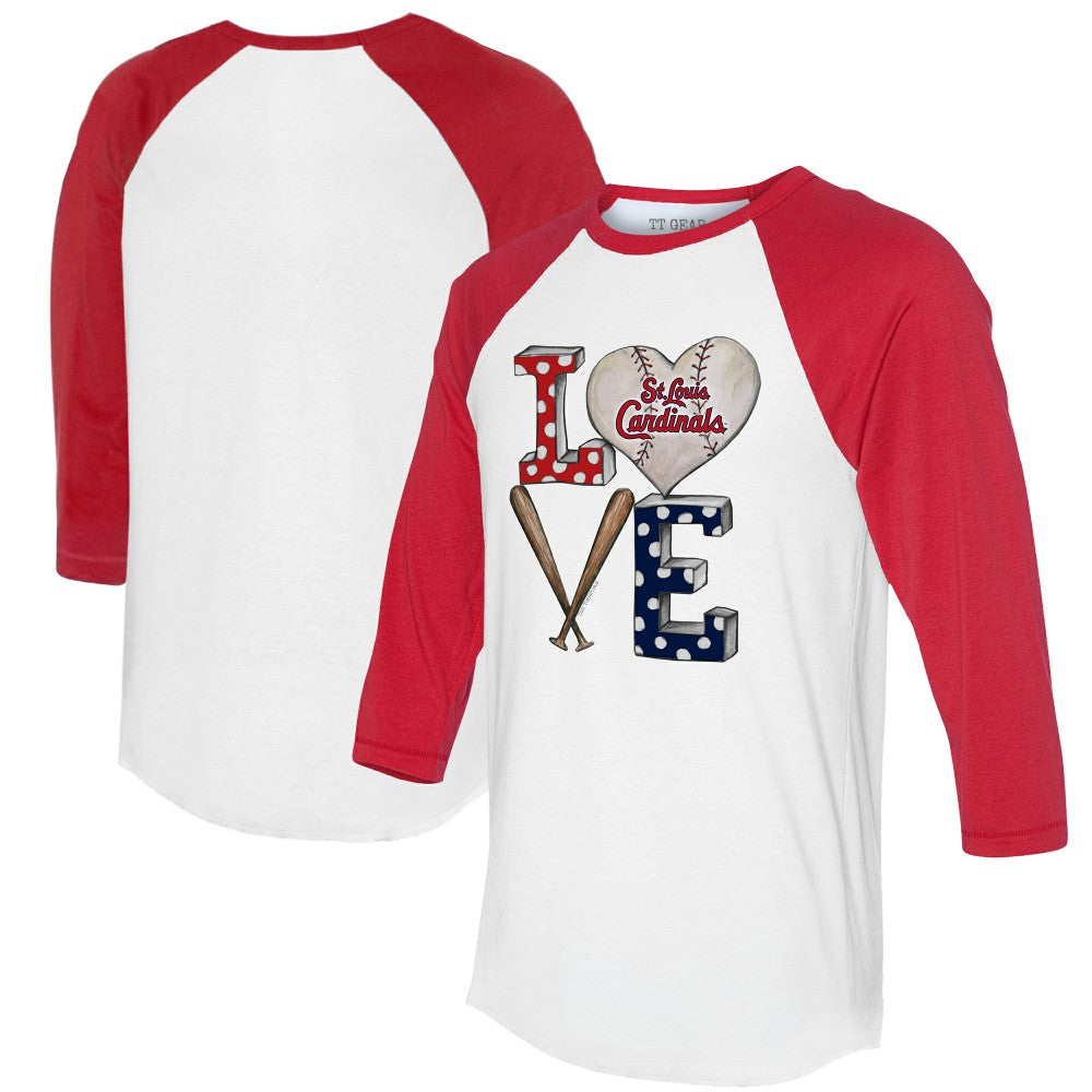 White/Red St. Louis Cardinals Tiny Turnip Women's Baseball Love Raglan 3/4-Sleeve T-Shirt