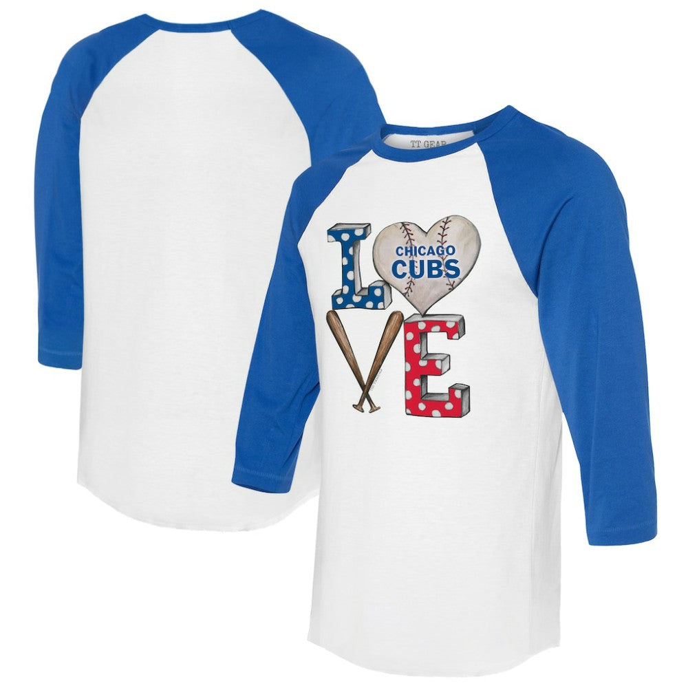 White/Royal Chicago Cubs Tiny Turnip Women's Baseball Love Raglan 3/4-Sleeve T-Shirt