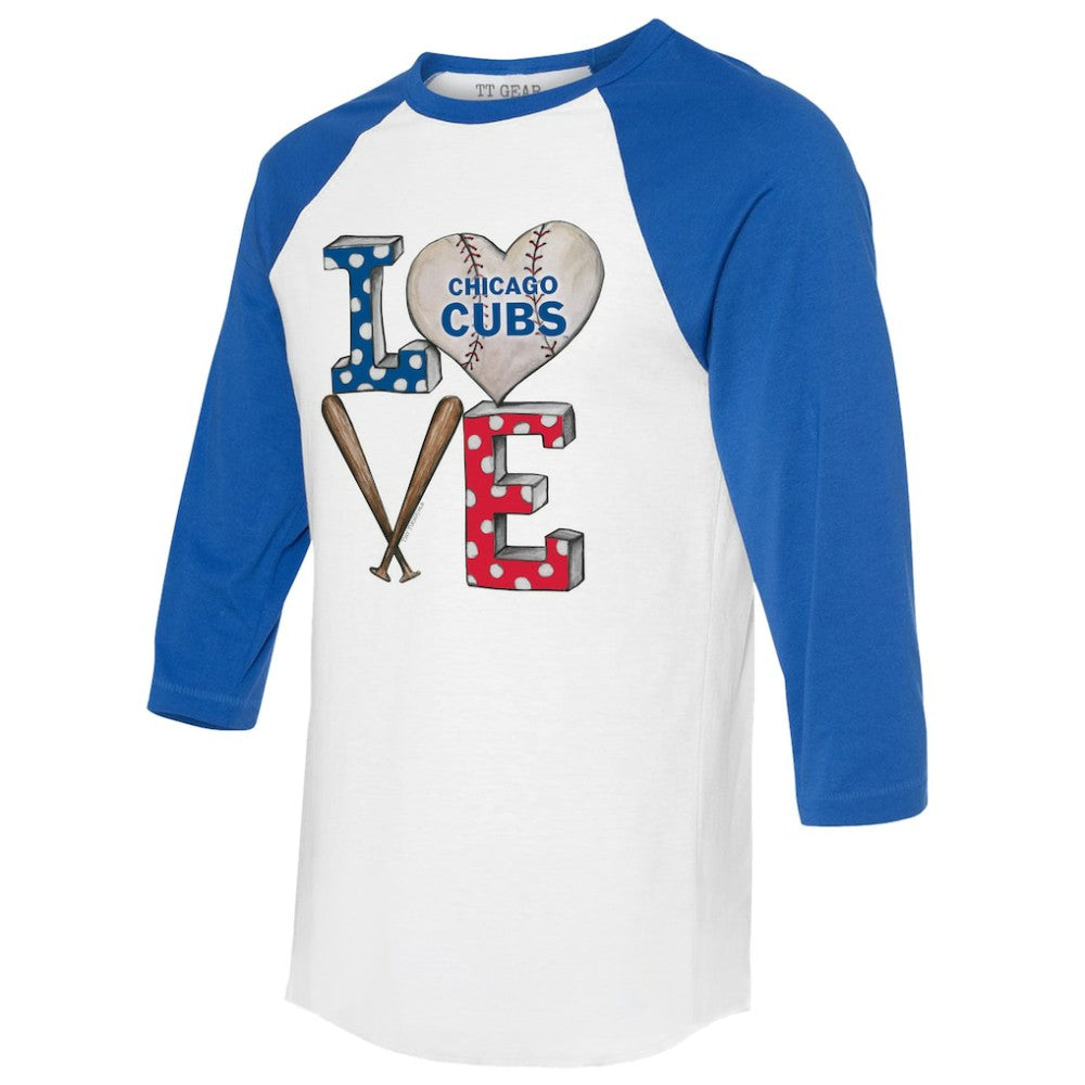 White/Royal Chicago Cubs Tiny Turnip Women's Baseball Love Raglan 3/4-Sleeve T-Shirt