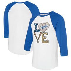 White/Royal Kansas City Royals Tiny Turnip Women's Baseball Love Raglan 3/4-Sleeve T-Shirt