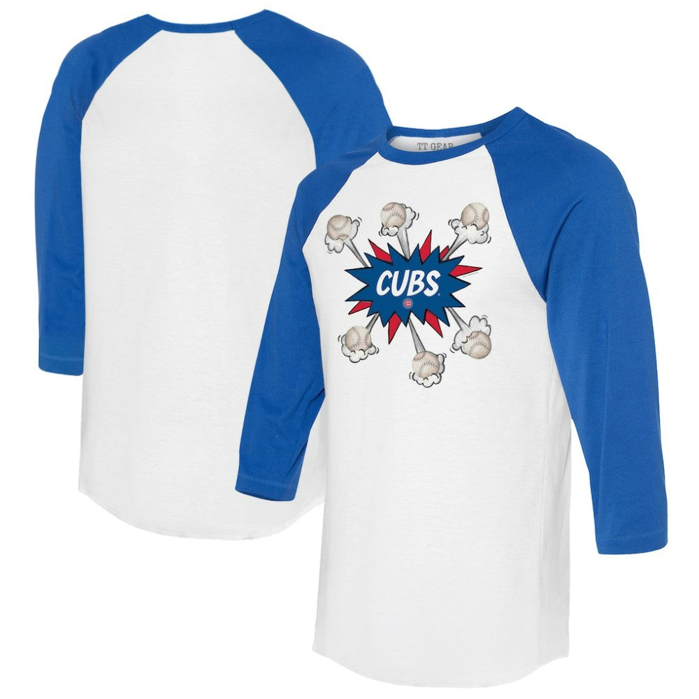 White/Royal Chicago Cubs Tiny Turnip Women's Baseball Pow 3/4-Sleeve Raglan T-Shirt