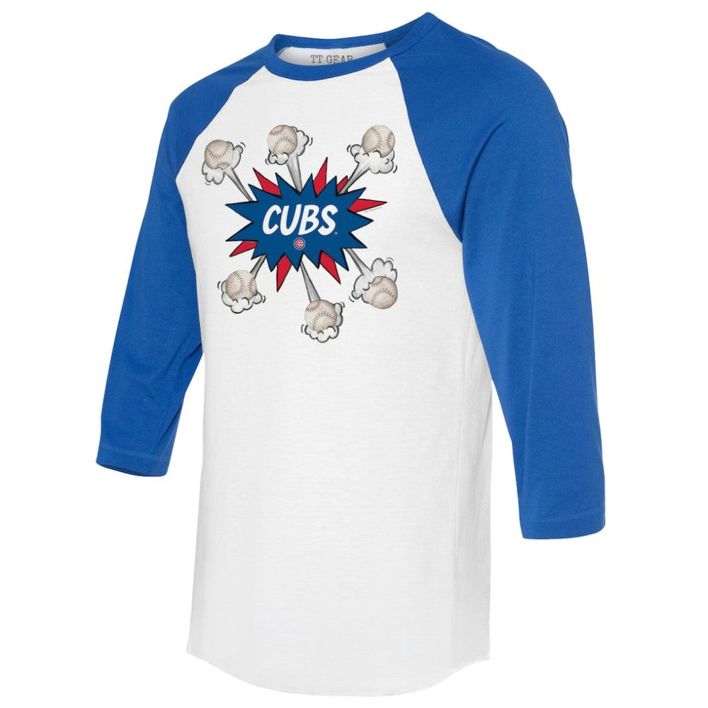 White/Royal Chicago Cubs Tiny Turnip Women's Baseball Pow 3/4-Sleeve Raglan T-Shirt