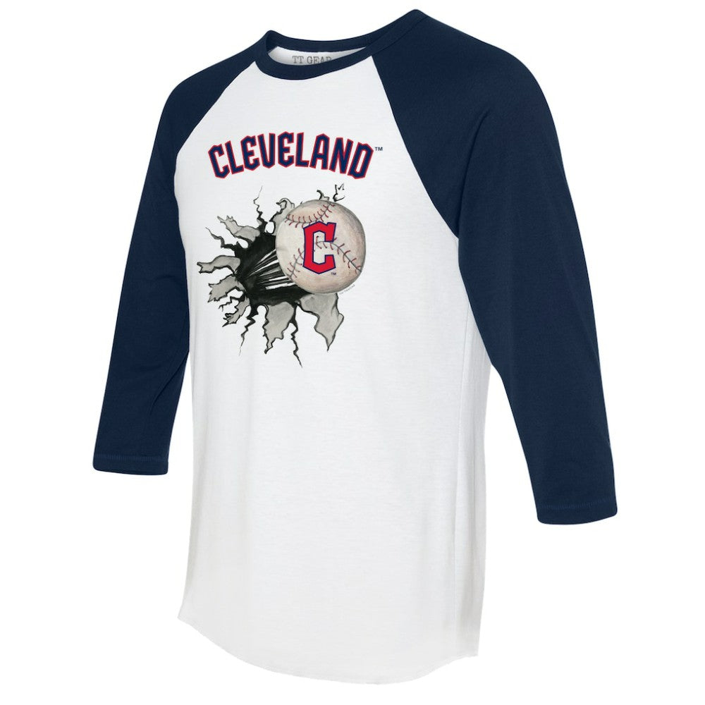 White/Navy Cleveland Guardians Tiny Turnip Women's Baseball Tear 3/4-Sleeve Raglan T-Shirt