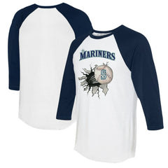 White/Navy Seattle Mariners Tiny Turnip Women's Baseball Tear 3/4-Sleeve Raglan T-Shirt