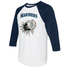 White/Navy Seattle Mariners Tiny Turnip Women's Baseball Tear 3/4-Sleeve Raglan T-Shirt
