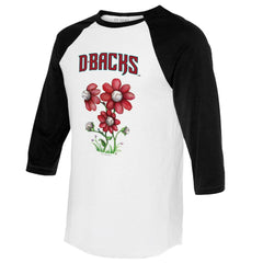 White/Black Arizona Diamondbacks Tiny Turnip Women's Blooming Baseballs 3/4-Sleeve Raglan T-Shirt