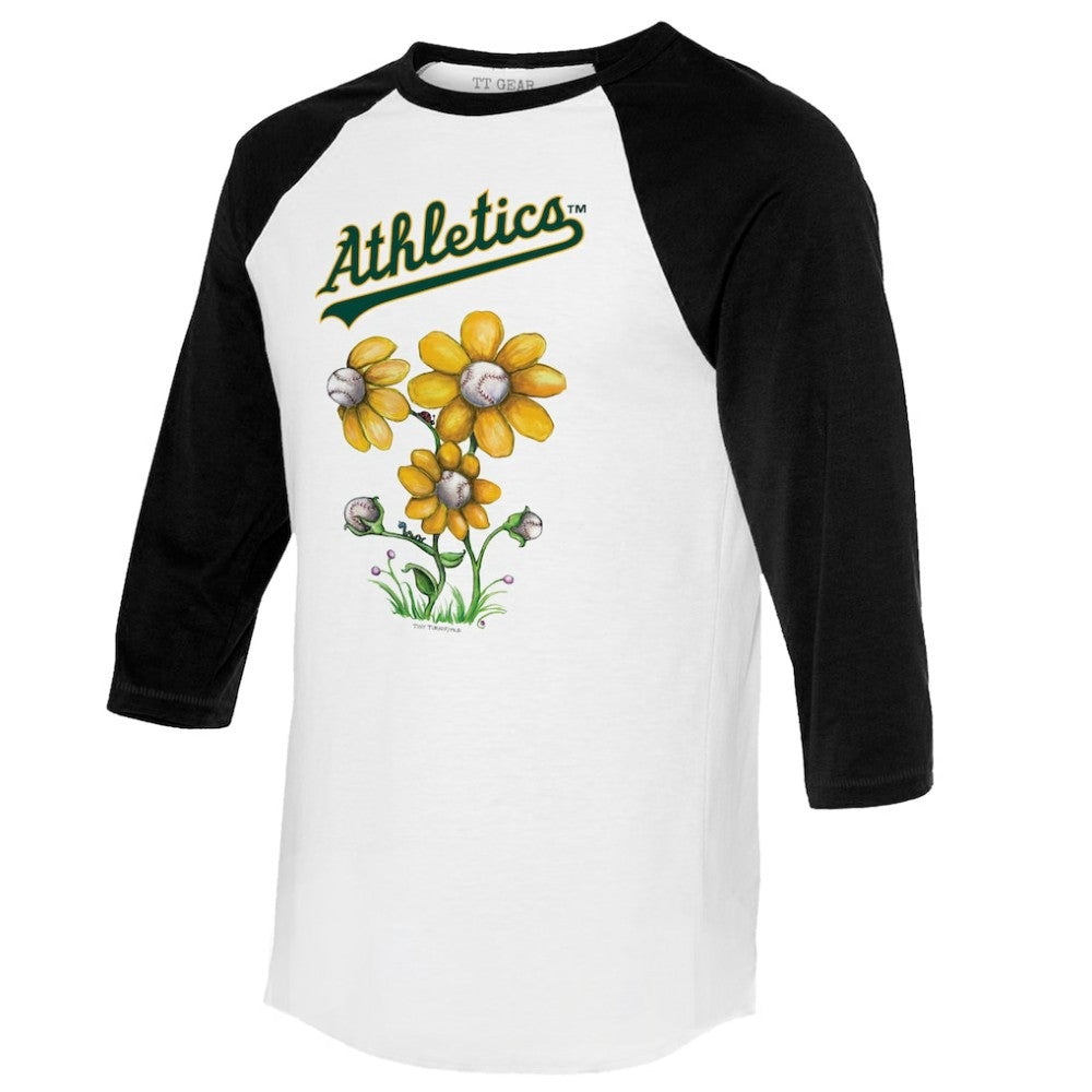 White/Black Athletics Tiny Turnip Women's Blooming Baseballs 3/4-Sleeve Raglan T-Shirt