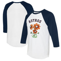 White/Navy Houston Astros Tiny Turnip Women's Blooming Baseballs 3/4-Sleeve Raglan T-Shirt