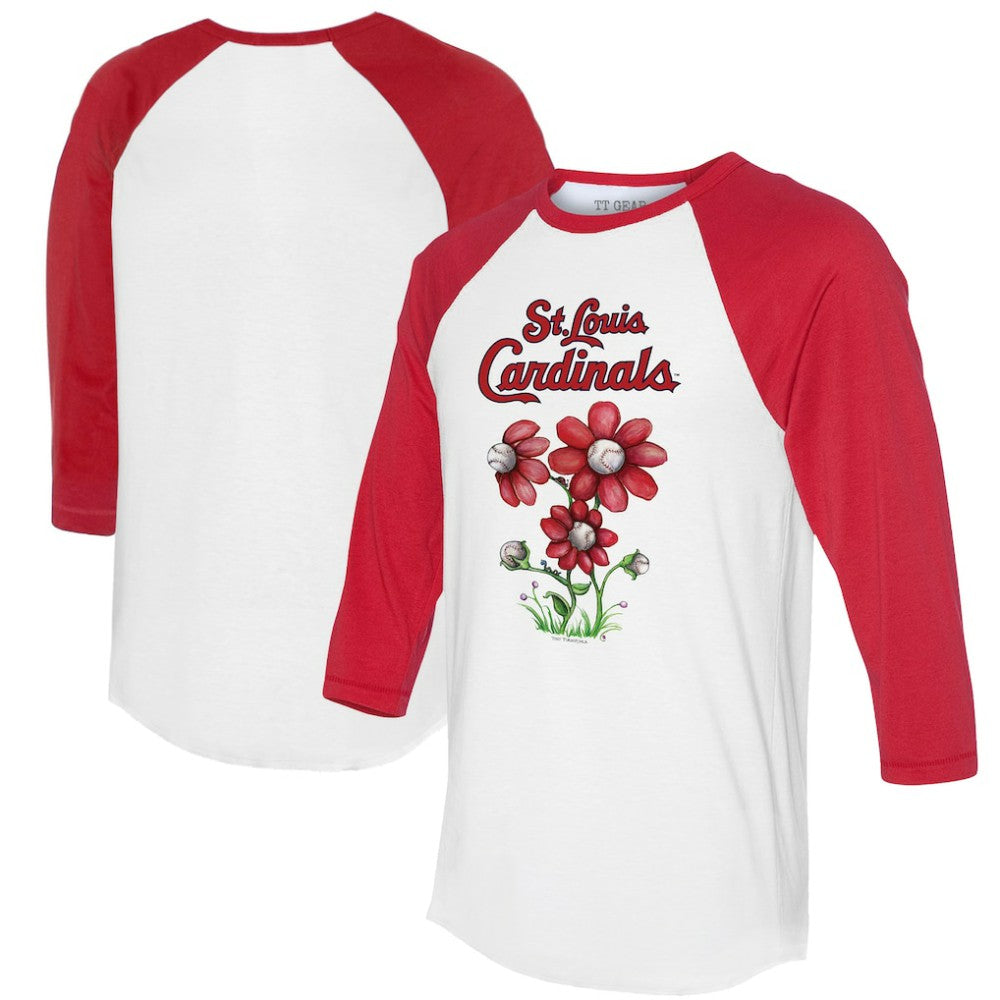 White/Red St. Louis Cardinals Tiny Turnip Women's Blooming Baseballs 3/4-Sleeve Raglan T-Shirt