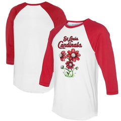 White/Red St. Louis Cardinals Tiny Turnip Women's Blooming Baseballs 3/4-Sleeve Raglan T-Shirt