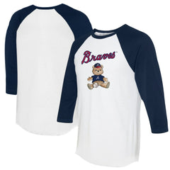 White/Navy Atlanta Braves Tiny Turnip Women's Teddy Boy 3/4-Sleeve Raglan T-Shirt