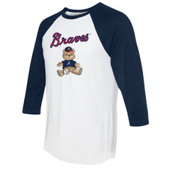 White/Navy Atlanta Braves Tiny Turnip Women's Teddy Boy 3/4-Sleeve Raglan T-Shirt