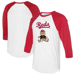 White/Red Cincinnati Reds Tiny Turnip Women's Teddy Boy 3/4-Sleeve Raglan T-Shirt