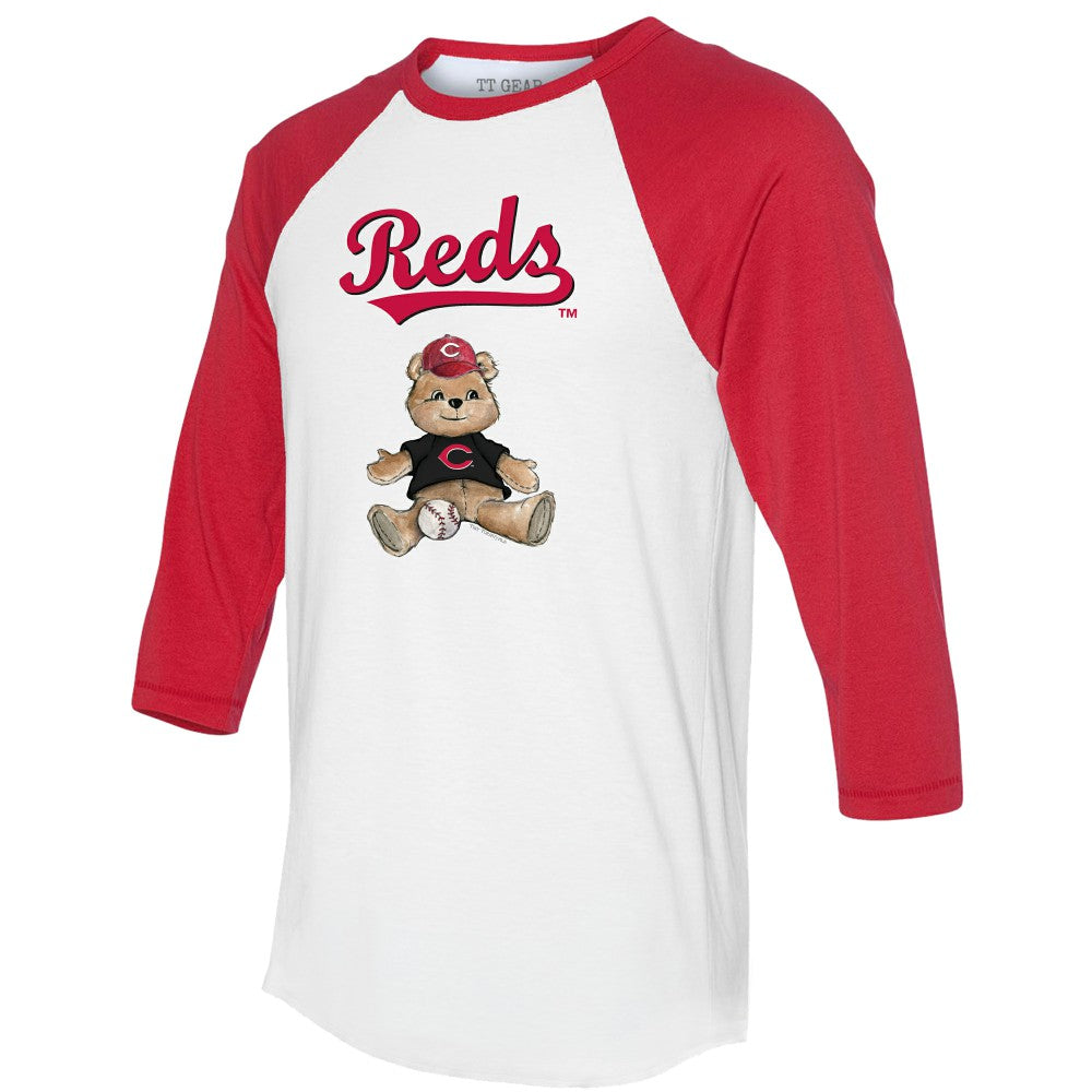 White/Red Cincinnati Reds Tiny Turnip Women's Teddy Boy 3/4-Sleeve Raglan T-Shirt