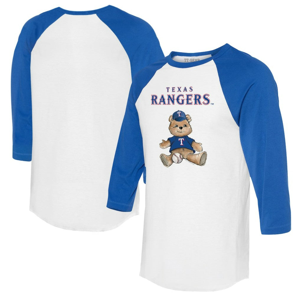 White/Royal Texas Rangers Tiny Turnip Women's Teddy Boy 3/4-Sleeve Raglan T-Shirt