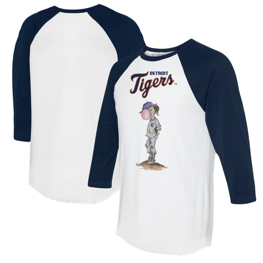 White/Navy Detroit Tigers Tiny Turnip Women's Bubbles 3/4-Sleeve Raglan T-Shirt
