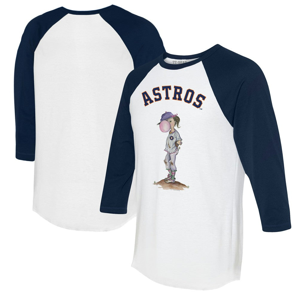 White/Navy Houston Astros Tiny Turnip Women's Bubbles 3/4-Sleeve Raglan T-Shirt
