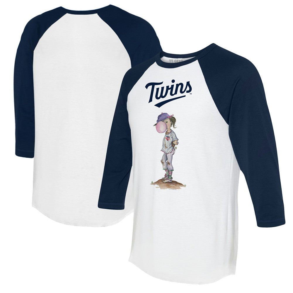 White/Navy Minnesota Twins Tiny Turnip Women's Bubbles 3/4-Sleeve Raglan T-Shirt