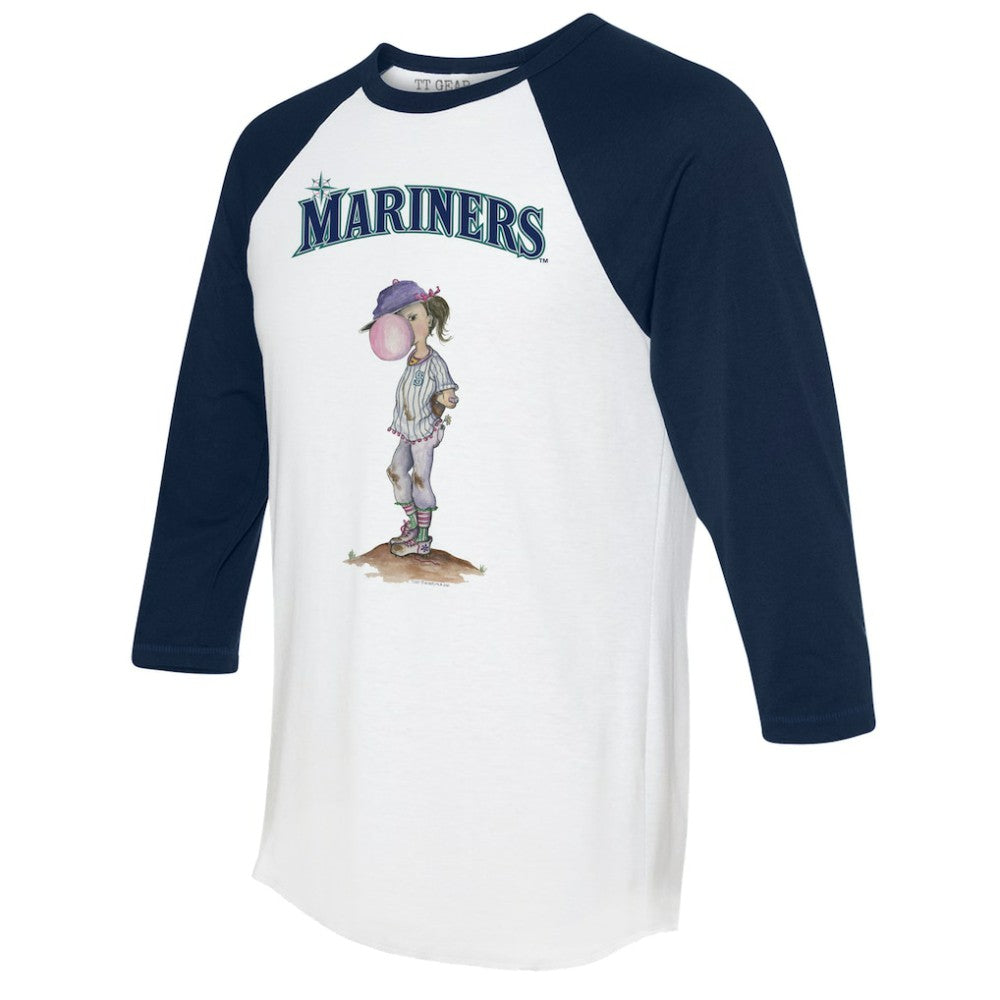 White/Navy Seattle Mariners Tiny Turnip Women's Bubbles 3/4-Sleeve Raglan T-Shirt