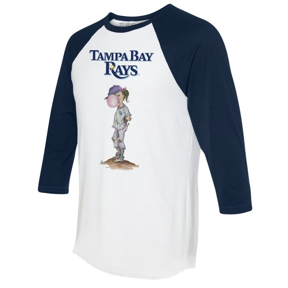 White/Navy Tampa Bay Rays Tiny Turnip Women's Bubbles 3/4-Sleeve Raglan T-Shirt