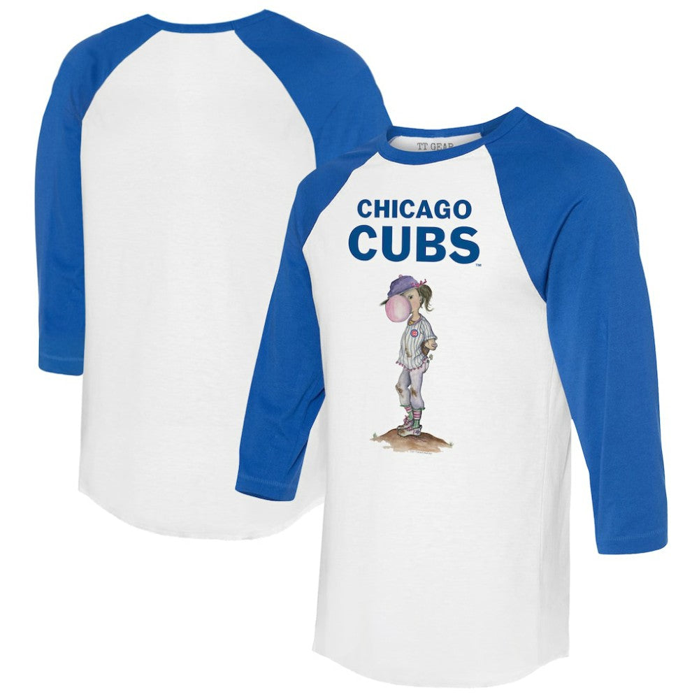 White/Royal Chicago Cubs Tiny Turnip Women's Bubbles 3/4-Sleeve Raglan T-Shirt