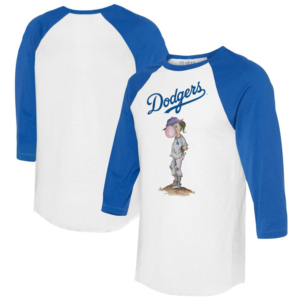 White/Royal Los Angeles Dodgers Tiny Turnip Women's Bubbles 3/4-Sleeve Raglan T-Shirt