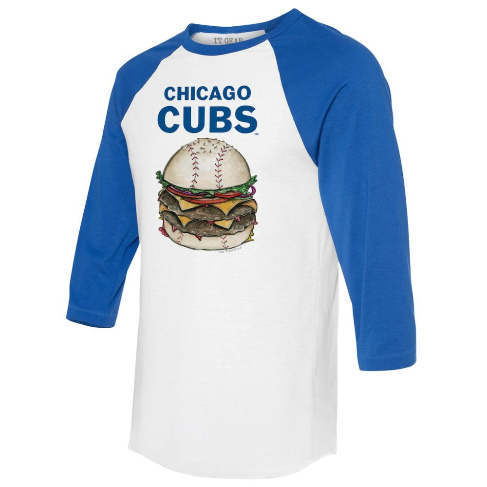 White/Royal Chicago Cubs Tiny Turnip Women's Burger 3/4-Sleeve Raglan T-Shirt