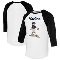 White/Black Miami Marlins Tiny Turnip Women's Clemente 3/4-Sleeve Raglan T-Shirt