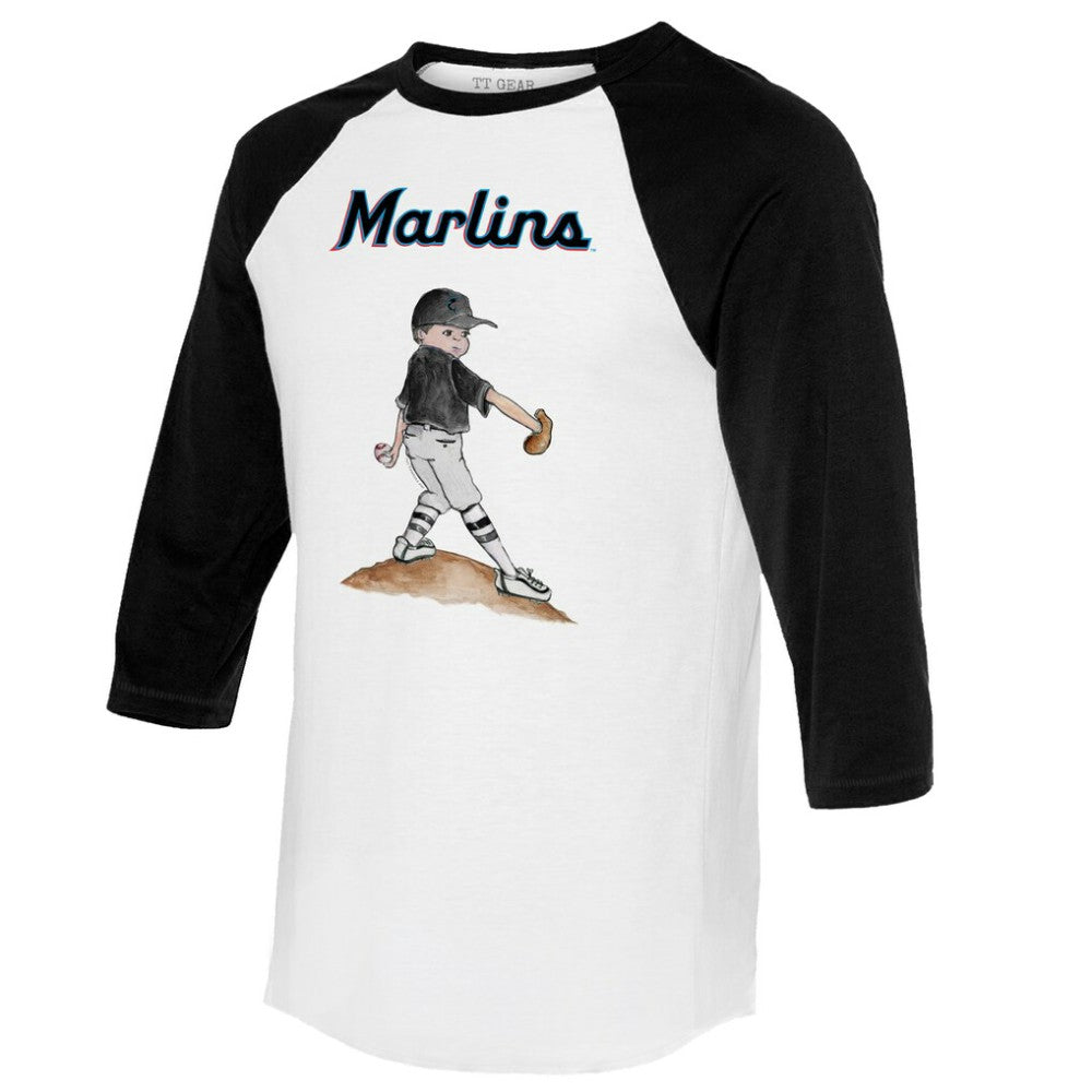 White/Black Miami Marlins Tiny Turnip Women's Clemente 3/4-Sleeve Raglan T-Shirt