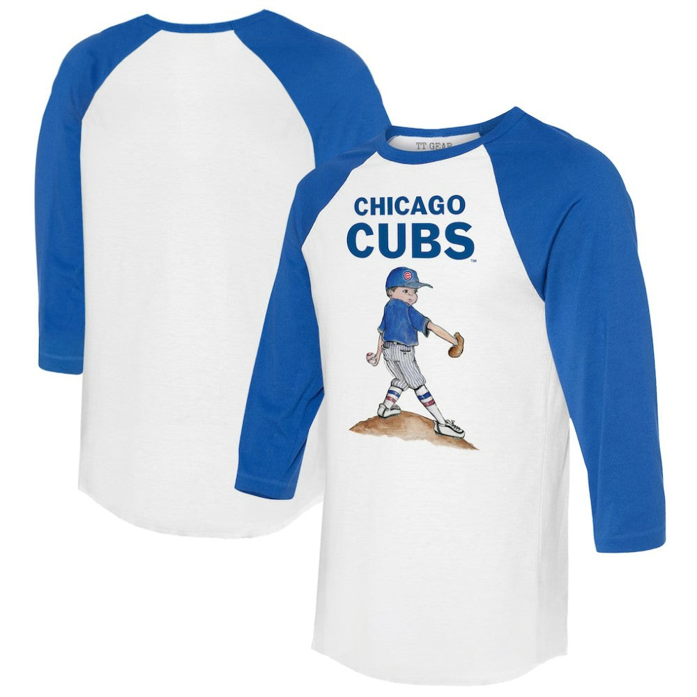 White/Royal Chicago Cubs Tiny Turnip Women's Clemente 3/4-Sleeve Raglan T-Shirt