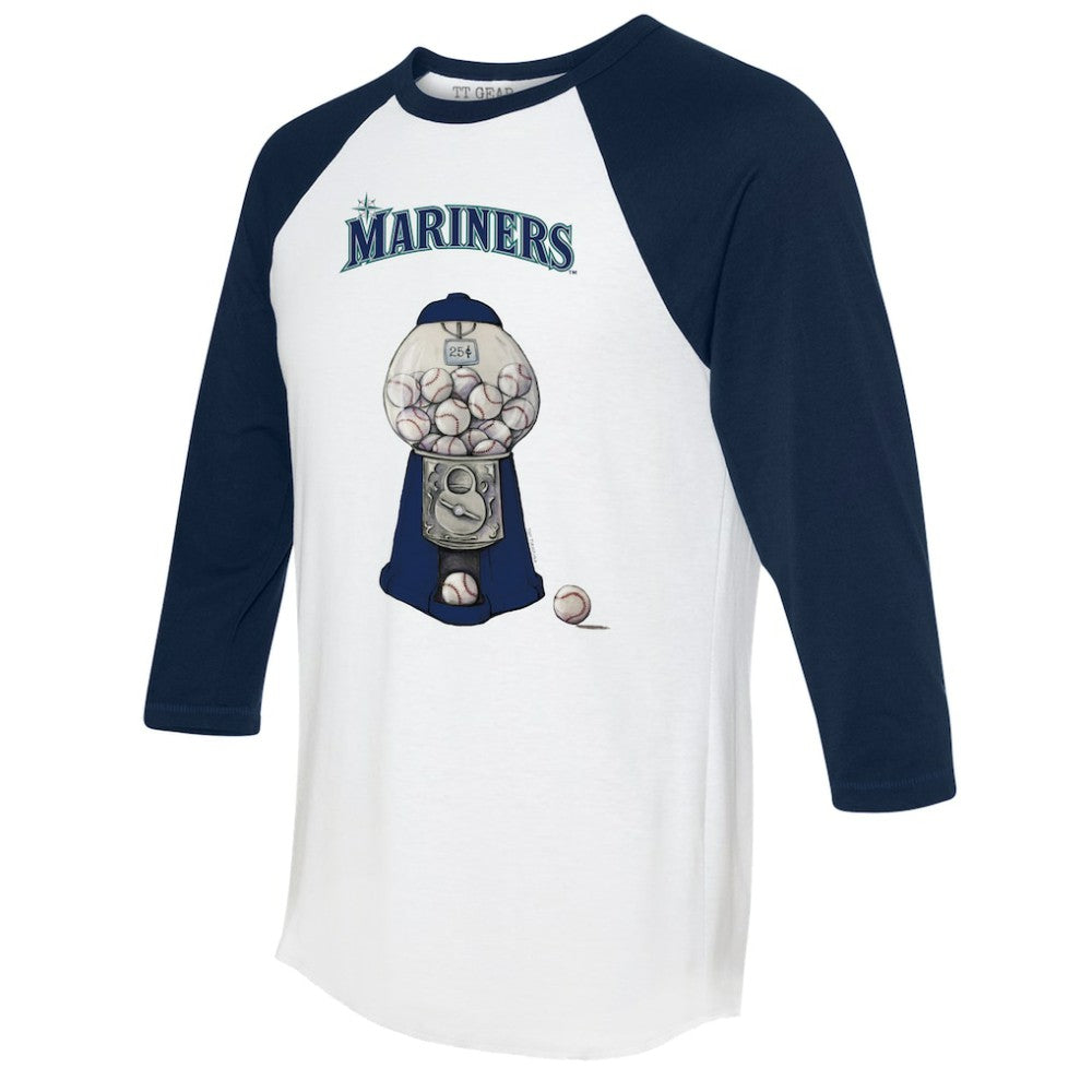 White/Navy Seattle Mariners Tiny Turnip Women's Gumball Machine 3/4-Sleeve Raglan T-Shirt