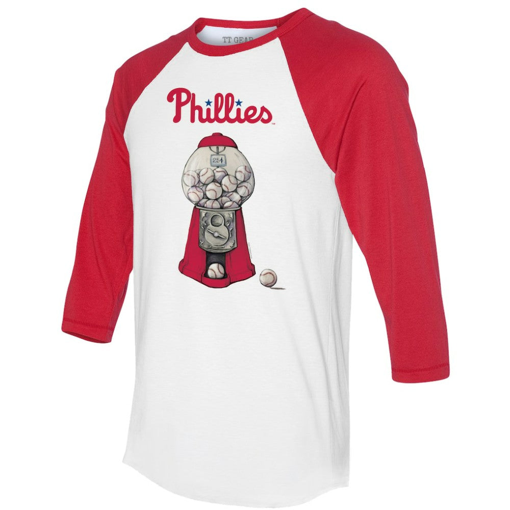 White/Red Philadelphia Phillies Tiny Turnip Women's Gumball Machine 3/4-Sleeve Raglan T-Shirt