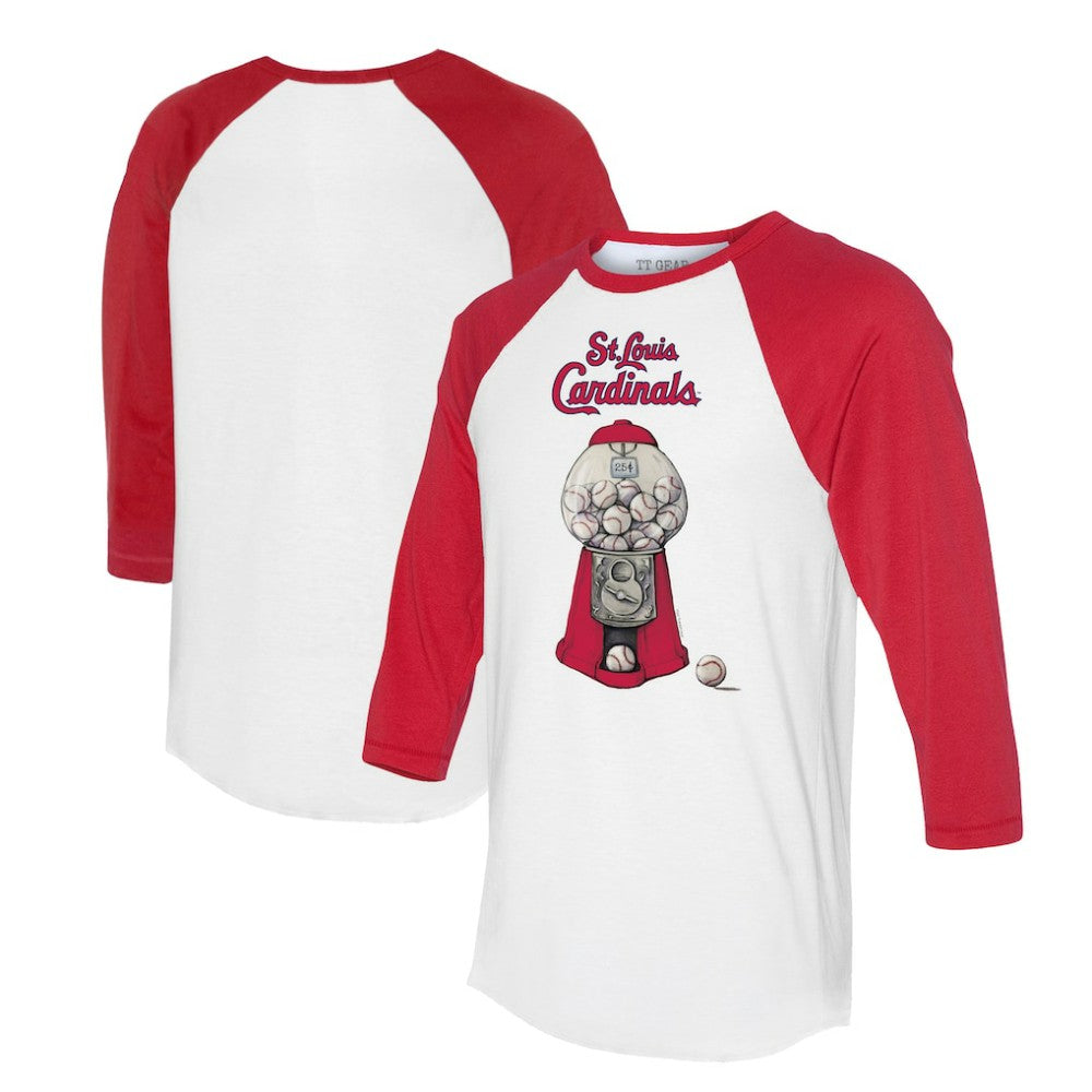 White/Red St. Louis Cardinals Tiny Turnip Women's Gumball Machine 3/4-Sleeve Raglan T-Shirt